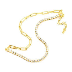 Real 18K Gold Plated Clear Cubic Zirconia & Paperclip Chain Necklace for Girl Women Gift, with Rack Plating Brass Chain Extender & Lobster Claw Clasps, Lead Free & Cadmium Free, Real 18K Gold Plated, 13-1/4 inch(33.5cm)