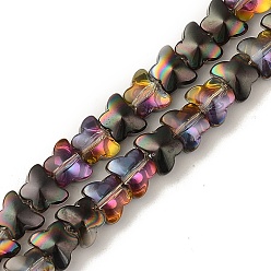 Black Plated Electroplate Transparent Glass Beads Strands, Half Plated, Butterfly, Black Plated, 6.3x8x5.2mm, Hole: 0.9mm, about 110pcs/strand, 25.98 inch(66cm)
