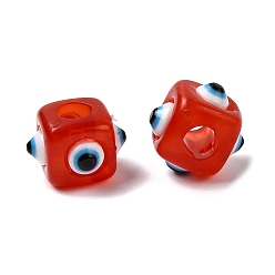 Красный Смола сглаза европейские бусы, большое отверстие шарик, кубические, красные, 11x8x8 мм, отверстие : 4 мм