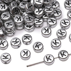 Letter K 50шт акриловые бусины, плоские круглые с буквы, Письмо K, 7x4 мм, отверстие : 1 мм