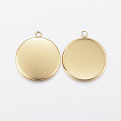 Golden Ion Plating(IP) 304 Stainless Steel Pendant Cabochon Settings, Plain Edge Bezel Cups, Flat Round, Golden, Tray: 18mm, 22.5x20x2mm, Hole: 2.2mm