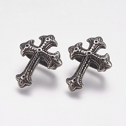 Antique Silver 304 Stainless Steel Slide Charms, Cross, Antique Silver, 23x18x10mm, Hole: 5x12mm