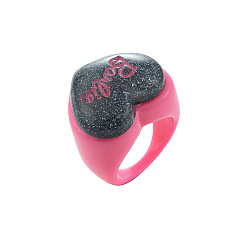 Style 1 fan Chic Acrylic Ring with Heart-shaped Resin and Macaron Letter Design for Women's Fashion Accessories