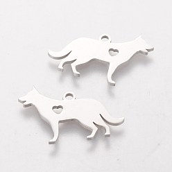 Stainless Steel Color 201 Stainless Steel Puppy Pendants, Silhouette Charms, Dog with Heart, Stainless Steel Color, 15x23x1.1mm, Hole: 1.5mm