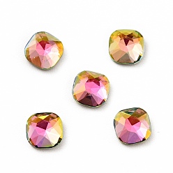 Vitrail Rose K9 Glass Rhinestone Cabochons, Flat Back & Back Plated, Faceted, Square, Vitrail Rose, 5x5x2mm