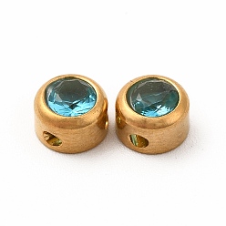 Dark Turquoise Eco-Friendly 304 Stainless Steel Beads, with Glass, Flat Round, Dark Turquoise, 6x4mm, Hole: 1.2mm