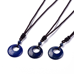 Lapis Lazuli Natural Lapis Lazuli Pendant Necklaces, with Nylon Cord, Flat Round, 27.16 inch(69cm), 2mm