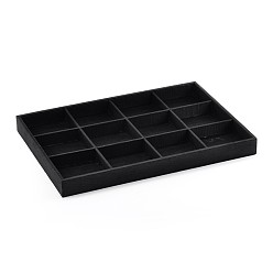 Black Wooden Cuboid Jewelry Presentation Boxes, Covered with Cloth, 12 Compertments, Black, 35x24x3cm