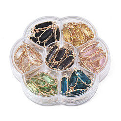 Mixed Color 70Pcs 7 Colors K9 Glass Connector Charms, with Light Gold Plated Brass Findings, Oval, Faceted, Mixed Color, 22x7x3mm, Hole: 1.5mm, 10pcs/color