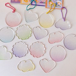 Mixed Color Gradient Style Transparent Acrylic Keychain, with Plastic Ball Chains, with Glitter Powder, Mixed Shapes, Mixed Color, 9x10.7cm, 15pcs/set
