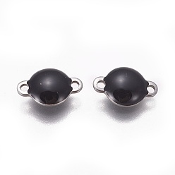 Black 304 Stainless Steel Enamel Links connectors, Enamelled Sequins, Flat Round, Stainless Steel Color, Black, 9.5x6x3.5mm, Hole: 1.2mm