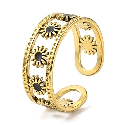 Настоящее золото 18K 304 эмалированные открытые манжеты из нержавеющей стали для женщин, ионное покрытие (ip), солнце, реальный 18 k позолоченный, 7 мм, внутренний диаметр: регулируемый