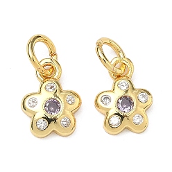 Лавандовый румянец Латунные микро проложить кубического циркония подвески, , стойки покрытие, без кадмия и без свинца, долговечный, золотые, лавандовый румянец, 9.5x7x2 мм, Перейти кольцо: 5x1 мм, внутренний диаметр: 3 мм