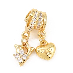 Letter V Латунные микропаве прозрачные подвески с фианитом, сердце прелести, долговечный, стойки покрытие, без кадмия и без свинца, реальный 18 k позолоченный, Буква V, 23.5 мм, отверстия : 3 mm и 4 мм, Сердце: 8.5x8x3.5 mm, Письмо: 10x8x3.5 мм