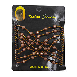 Dark Goldenrod Steel Hair Bun Maker, Stretch Double Hair Comb, with Glass Beads and ABS Plastic Imitation Pearl Beads, Dark Goldenrod, 75x85mm