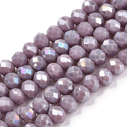 Rosy Brown Electroplate Glass Beads Strands, Opaque Solid Color, AB Color Plated, Faceted, Rondelle, Rosy Brown, 3.5x3mm, Hole: 0.4mm, about 123~127pcs/strand, 13.7~14.1 inch(35~36cm)