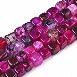 Fuchsia Natural Dragon Veins Agate Beads Strands,  Dyed & Heated, Cube, Fuchsia, 7~8x7~8x7~8mm, Hole: 0.8mm, about 50~51pcs/strand, 14.37 inch(36.5cm)