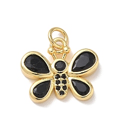 Черный Латунные микро проложить кубического циркония подвески, бабочки прелести, стойки покрытие, долговечный, без кадмия и без свинца, реальный 18 k позолоченный, чёрные, 14x16.5x3.5 мм, отверстие : 3.5 мм