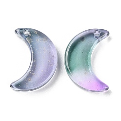 Medium Aquamarine Transparent Baking Paint Glass Beads, Moon, Top Drilled, Colorful, 15.5x13x3.5mm, Hole: 1.2mm