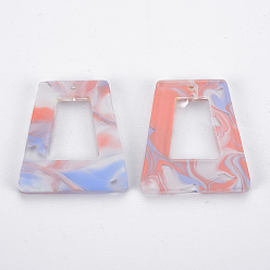 Pink Cellulose Acetate(Resin) Pendants, Trapezoid, Pink, 29.5x27x2.5mm, Hole: 1.4mm