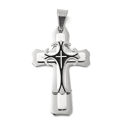 Нержавеющая Сталь Цвет 304 эмаль нержавеющей стали большие кулоны, троица крест амулет, цвет нержавеющей стали, 58x36x5 мм, отверстие : 12x6 мм