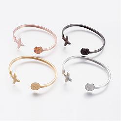 Mixed Color 304 Stainless Steel Cuff Bangles, Travel Theme, Airplane and Earth, Mixed Color, Inner Diameter: 2-1/2 inch(6.3cm)