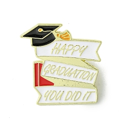 Golden Alloy Brooches, Graduation Cap with Word Enamel Pins, for Backpack Clothes, White, Golden, 28.5x28x1.5mm