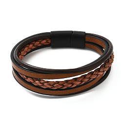 Coconut Brown Retro Minimalist Leather Magnetic Clasp Bracelet for Men - Trendy European and American Style Jewelry