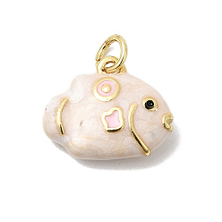 Белый Латунь эмаль подвески, рыбы прелести, долговечный, без кадмия и без свинца, с целью перехода в кольце, золотые, белые, 13x16x5 мм, отверстие : 3 мм