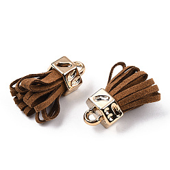 Saddle Brown Faux Suede Tassel Pendant Decorations, with Rose Gold CCB Plastic Cord Ends, Saddle Brown, 25~26.5x13.5~20mm, Hole: 3mm