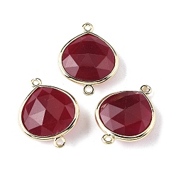 Белый Нефрит Подвески из латуни, с окрашенным натуральным белым нефритом, стойки покрытие, слеза, темно-красный, 24.5x18x7 мм, отверстие : 1.6 мм