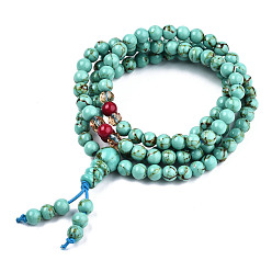 Aquamarine 4-Loop Wrap Buddha Meditation Yellow Jade Beaded Bracelets, Buddhist Necklaces, Aquamarine, 720x6mm, 108pcs/strand, about 28.3 inch