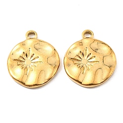 Золотой Вакуумное покрытие pvd 304 подвески из нержавеющей стали, плоский круглый с солнечными чарами, золотые, 18.5x15x2 мм, отверстие : 2 мм
