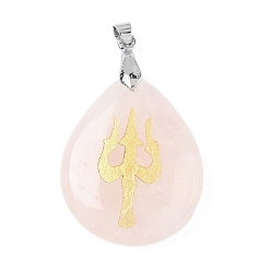 Розовый Кварц Природного розового кварца подвески, с реечной обшивкой латунными выводами, без кадмия и без свинца, очарование слезы, 31x25x5~7 мм, отверстие : 4.5x4 мм