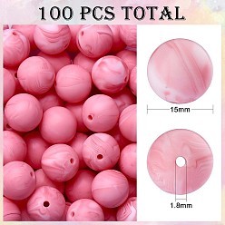Pearl Pink 100Pcs Silicone Beads Round Rubber Bead 15MM Loose Spacer Beads for DIY Supplies Jewelry Keychain Making, Pearl Pink, 15mm