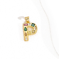 Letter P Латунные микро проложить кубического циркония подвески, письмо амулеты, Письмо P, 24x15 мм