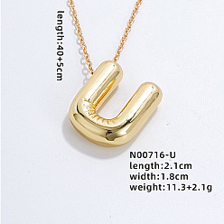 Letter U Нержавеющая сталь праздничный воздушный шар буква кулон кабель цепь ожерелья для женщин, золотые, Буква U, 15.75 дюйм (40 см)