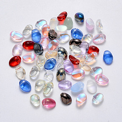 Mixed Color Transparent Spray Painted Glass Charms, Oval, Mixed Style, Mixed Color, 8.5x6x4.5mm, Hole: 1mm
