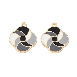 Черный Стойки обшивки сплава эмали подвески, без кадмия, без никеля и без свинца, цветочный шарм, чёрные, 28.5x25x2 мм, отверстие : 1.8 мм