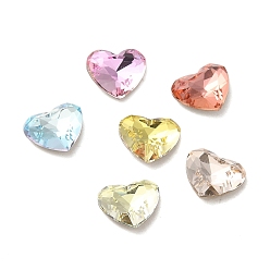 Mixed Color Glass Rhinestone Cabochons, Point Back & Back Plated, Faceted, Heart, Mixed Color, 7x8x3mm