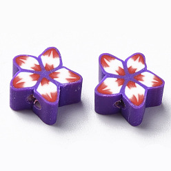 Индиго Бусины из полимерной глины , для поделок ювелирных изделий, цветок, индиговые, 9~12x9~12x4~5 мм, отверстие : 1.6 мм