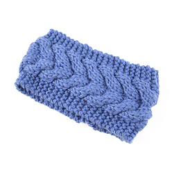 Cornflower Blue Polyacrylonitrile Fiber Yarn Warmer Headbands, Soft Stretch Thick Cable Knit Head Wrap for Women, Cornflower Blue, 210x110mm