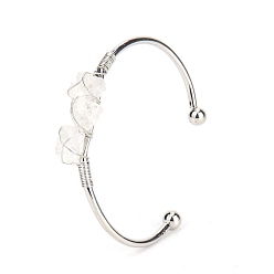 Cristal de Quartz Bracelets de manchette en perles de cristal de quartz naturel, bracelet en fil métallique, diamètre intérieur: 2-1/2 pouce (6.5 cm)