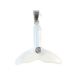 Опал Opalite подвески, подвески в виде хвоста кита с 201 микрофиброй из нержавеющей стали и кубическими циркониями, цвет нержавеющей стали, 30.5x32x6.5 мм, отверстие : 6x3.5 мм