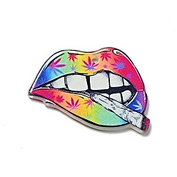 Leaf Printed Acrylic Pendants, Lips with Cigarette  Charms, Leaf Pattern, 24x33x2mm, Hole: 1.6mm