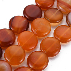 Red Agate Natural Red Agate Beads Strands, Flat Round, 15x5~6mm, Hole: 1.4mm, about 25~26pcs/strand, 15.16~15.35 inch(38.5~39cm)