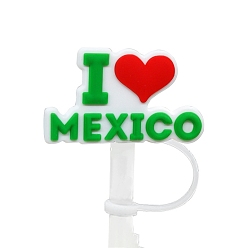 Heart Silicone Drinking Straws Cover, for Cinco de Mayo, Word I Love Mexico, Heart Pattern