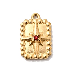 Светло-сиамский 304 подвески из нержавеющей стали с микропаве из стразов, прямоугольник со звездным узором, ионное покрытие (ip), реальный 18 k позолоченный, Light Siam, 16.5x11x4 мм, отверстие : 1 мм