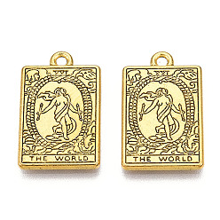 Antique Golden Rack Plating Alloy Pendants, Cadmium Free & Nickel Free & Lead Free, Tarot Charms, Antique Golden, The World XXI, 23.5x14.5x1.5mm, Hole: 1.8mm