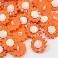 Orange Red Acrylic Shank Buttons, 1-Hole, Dyed, Sunflower, Orange Red, 15x3mm, Hole: 3mm